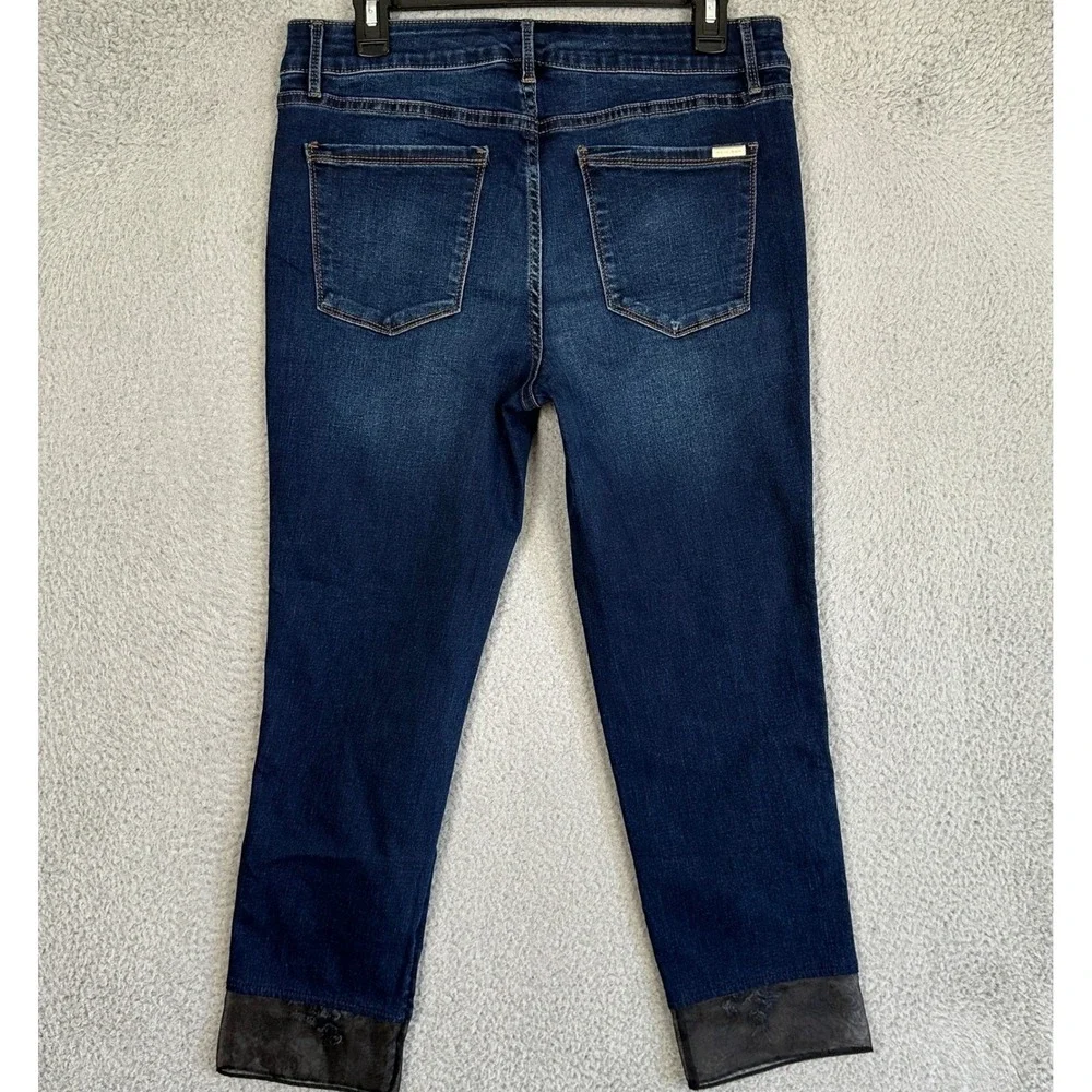 White House Black Market Jeans Women 10 Blue The Straight Crop Embroidered Denim